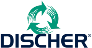 DISCHER Technik GmbH Logo mit grünem Recycling-Symbol und dunkelblauem Schriftzug